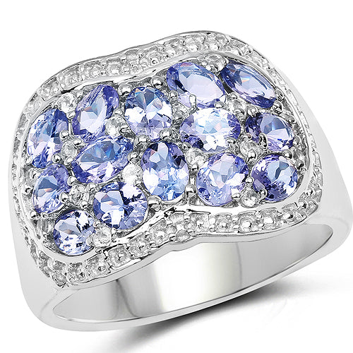 2.62 Carat Genuine Tanzanite and White Topaz .925 Sterling Silver Ring on sale at MyriadMart