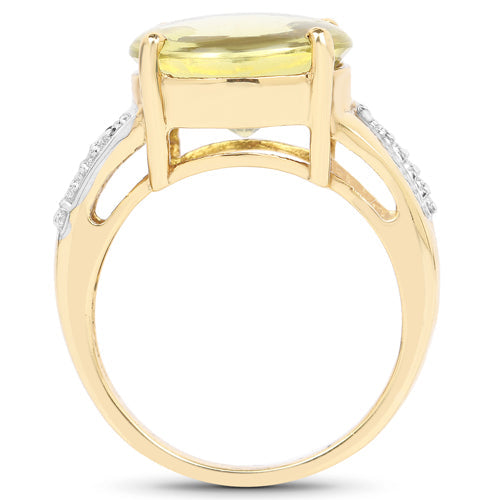 14K Yellow Gold Plated 9.26 Carat Genuine Lemon Topaz Buff Top and White Diamond Brass Ring on sale at MyriadMart