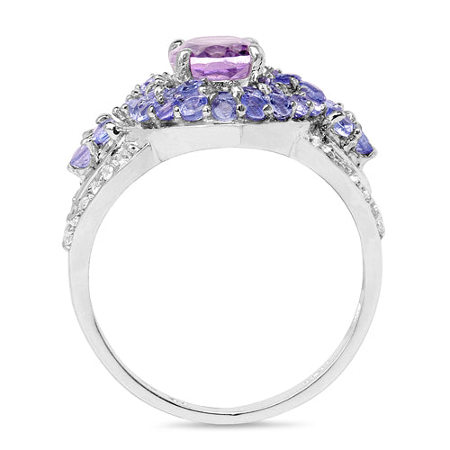 2.88 Carat Genuine Amethyst, Tanzanite & White Topaz .925 Sterling Silver Ring on sale at MyriadMart