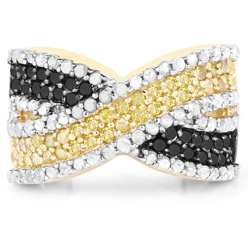 14K Yellow Gold Plated 1.58 Carat Genuine Black Diamond, White Diamond & Yellow Diamond .925 Sterling Silver Ring on sale at MyriadMart