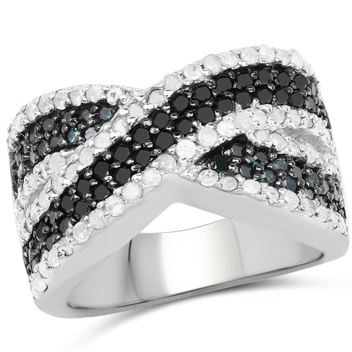 1.57 Carat Genuine Blue Diamond, White Diamond & Black Diamond .925 Sterling Silver Ring on sale at MyriadMart