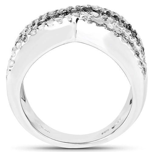 1.57 Carat Genuine Blue Diamond, White Diamond & Black Diamond .925 Sterling Silver Ring on sale at MyriadMart