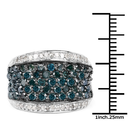 1.38 Carat Genuine Blue Diamond and White Diamond .925 Sterling Silver Ring on sale at MyriadMart