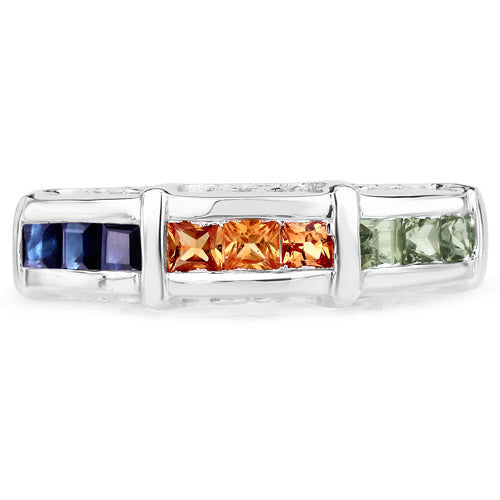 1.08 Carat Genuine Multi Sapphire .925 Sterling Silver Ring on sale at MyriadMart