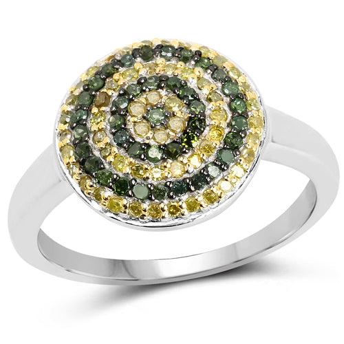 0.39 Carat Genuine Green Diamond and Yellow Diamond .925 Sterling Silver Ring on sale at MyriadMart