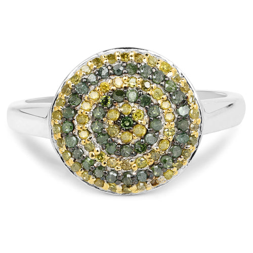 0.39 Carat Genuine Green Diamond and Yellow Diamond .925 Sterling Silver Ring on sale at MyriadMart