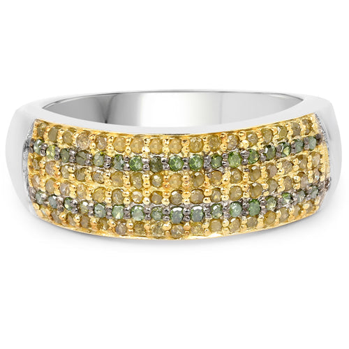 0.43 Carat Genuine Green Diamond and Yellow Diamond .925 Sterling Silver Ring on sale at MyriadMart