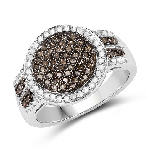 0.44 Carat Genuine Champagne Diamond and White Diamond .925 Sterling Silver Ring on sale at MyriadMart