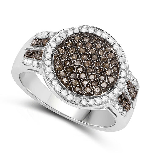 0.44 Carat Genuine Champagne Diamond and White Diamond .925 Sterling Silver Ring on sale at MyriadMart