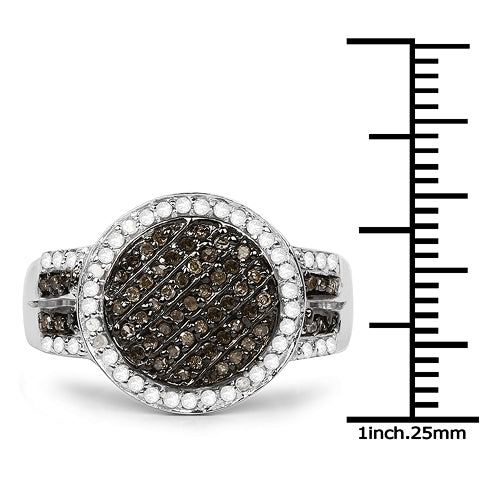 0.44 Carat Genuine Champagne Diamond and White Diamond .925 Sterling Silver Ring on sale at MyriadMart