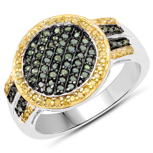 0.44 Carat Genuine Green Diamond and Yellow Diamond .925 Sterling Silver Ring on sale at MyriadMart
