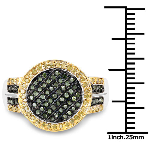 0.44 Carat Genuine Green Diamond and Yellow Diamond .925 Sterling Silver Ring on sale at MyriadMart