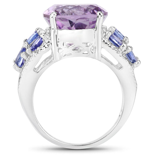 6.62 Carat Genuine Amethyst, Tanzanite and White Topaz .925 Sterling Silver Ring on sale at MyriadMart
