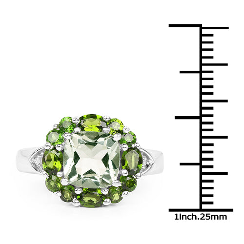 3.49 Carat Genuine Green Amethyst, Chrome Diopside & White Topaz .925 Sterling Silver Ring on sale at MyriadMart