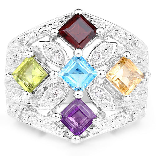 1.67 Carat Genuine Multi Stone .925 Sterling Silver Ring on sale at MyriadMart