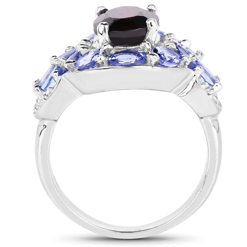 4.20 Carat Genuine Garnet, Tanzanite & White Topaz .925 Sterling Silver Ring on sale at MyriadMart
