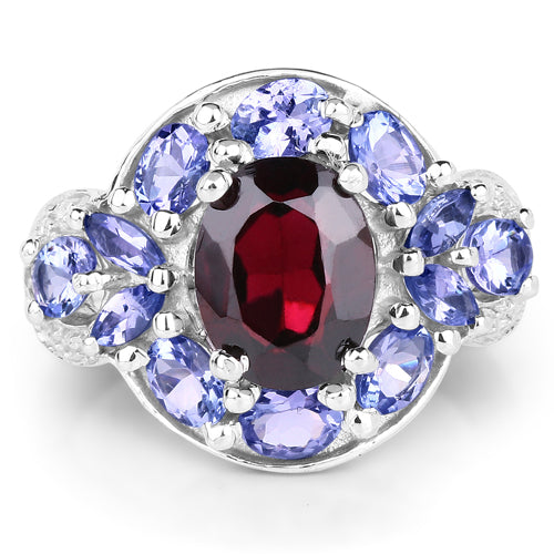 4.20 Carat Genuine Garnet, Tanzanite & White Topaz .925 Sterling Silver Ring on sale at MyriadMart
