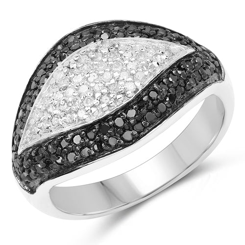 0.51 Carat Genuine Black Diamond & White Diamond .925 Sterling Silver Ring on sale at MyriadMart