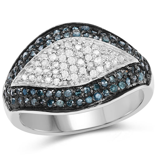 0.50 Carat Genuine Blue Diamond and White Diamond .925 Sterling Silver Ring on sale at MyriadMart