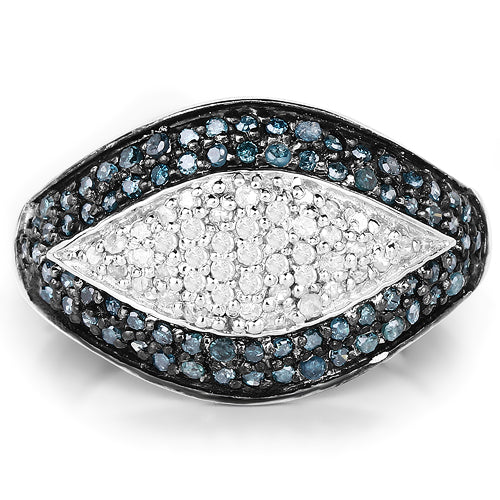 0.50 Carat Genuine Blue Diamond and White Diamond .925 Sterling Silver Ring on sale at MyriadMart