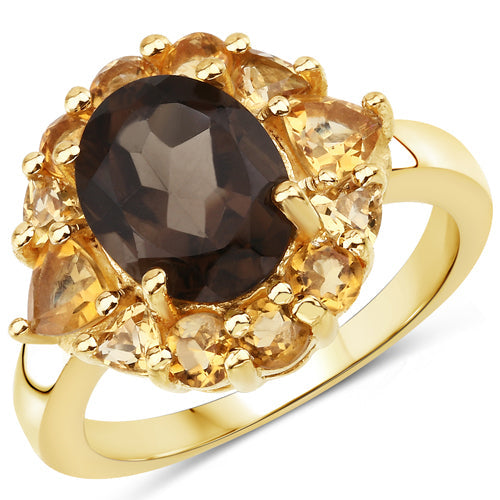 4.00 Carat Genuine Smoky Quartz and Citrine .925 Sterling Silver Ring on sale at MyriadMart