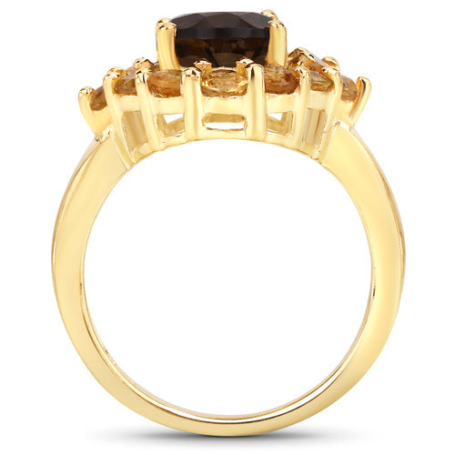 4.00 Carat Genuine Smoky Quartz and Citrine .925 Sterling Silver Ring on sale at MyriadMart