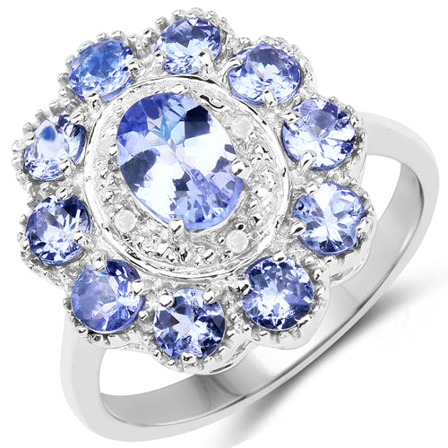 1.77 Carat Genuine Tanzanite and White Topaz .925 Sterling Silver Ring on sale at MyriadMart