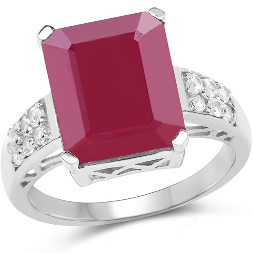 7.26 Carat Glass Filled Ruby and White Topaz .925 Sterling Silver Ring on sale at MyriadMart