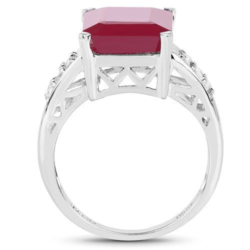 7.26 Carat Glass Filled Ruby and White Topaz .925 Sterling Silver Ring on sale at MyriadMart