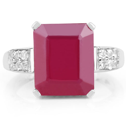 7.26 Carat Glass Filled Ruby and White Topaz .925 Sterling Silver Ring on sale at MyriadMart