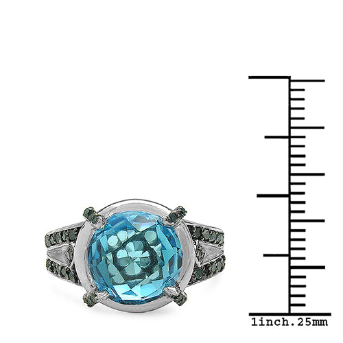 5.43 Carat Genuine Swiss Blue Topaz & Blue Diamond .925 Sterling Silver Ring on sale at MyriadMart