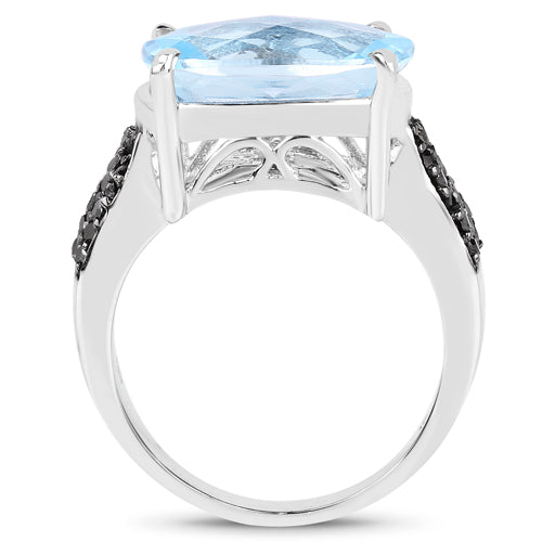 3.96 Carat Genuine Baby Swiss Blue Topaz and Black Diamond .925 Sterling Silver Ring on sale at MyriadMart
