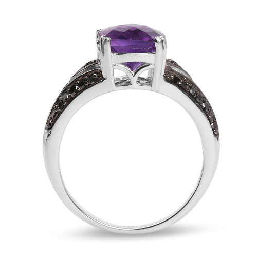 2.87 Carat Genuine Amethyst and Black Diamond .925 Sterling Silver Ring on sale at MyriadMart