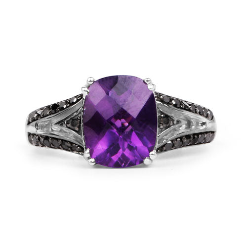 2.87 Carat Genuine Amethyst and Black Diamond .925 Sterling Silver Ring on sale at MyriadMart