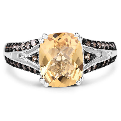2.79 Carat Genuine Citrine, Champagne Diamond & White Diamond .925 Sterling Silver Ring on sale at MyriadMart