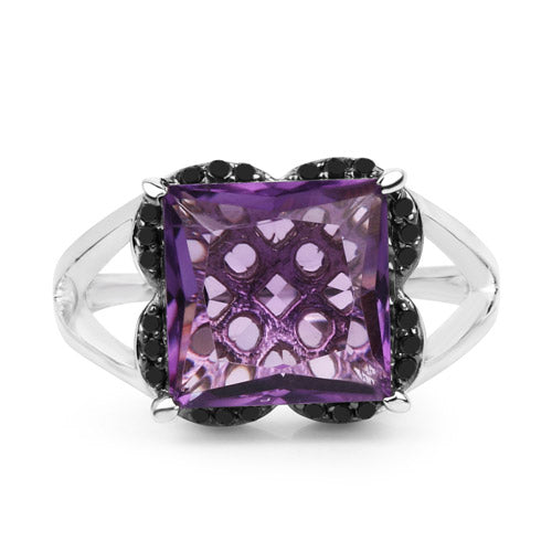 4.58 Carat Genuine Amethyst & Black Diamond .925 Sterling Silver Ring on sale at MyriadMart