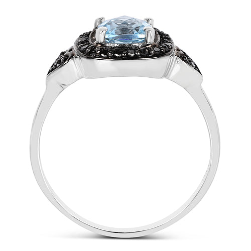 1.19 Carat Genuine Swiss Blue Topaz & Black Diamond .925 Sterling Silver Ring on sale at MyriadMart