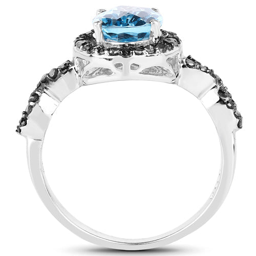 2.92 Carat Genuine Blue Topaz, Black Diamond & White Diamond .925 Sterling Silver Ring on sale at MyriadMart