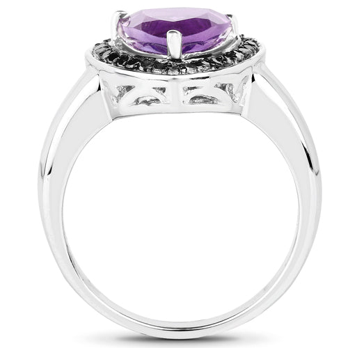 1.56 Carat Genuine Amethyst and Black Diamond .925 Sterling Silver Ring on sale at MyriadMart