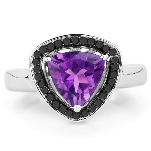 1.56 Carat Genuine Amethyst and Black Diamond .925 Sterling Silver Ring on sale at MyriadMart