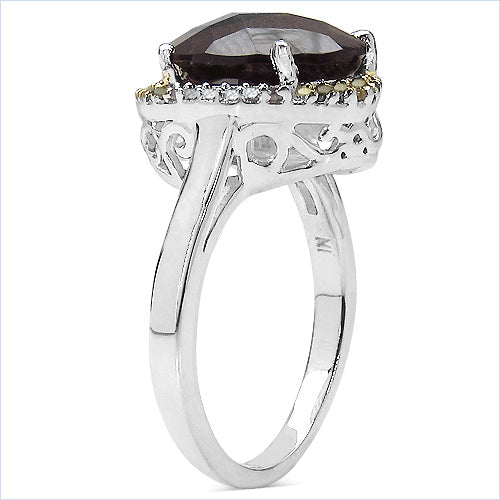 4.12 Carat Genuine Smoky Quartz and 0.28 ct.t.w Genuine Diamond Accents Sterling Silver Ring on sale at MyriadMart