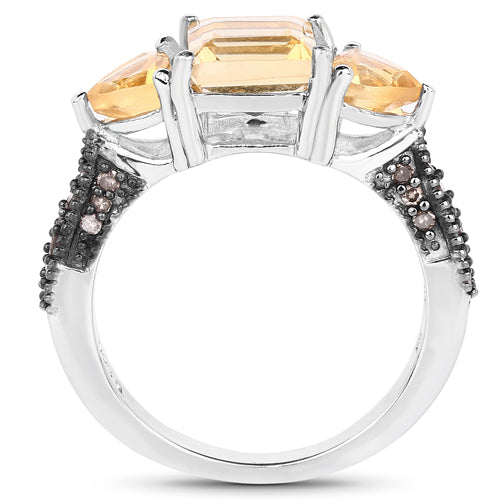 2.71 Carat Genuine Citrine and Champagne Diamond .925 Sterling Silver Ring on sale at MyriadMart