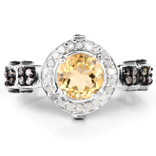 1.06 Carat Genuine Citrine, Champagne Diamond & White Diamond .925 Sterling Silver Ring on sale at MyriadMart
