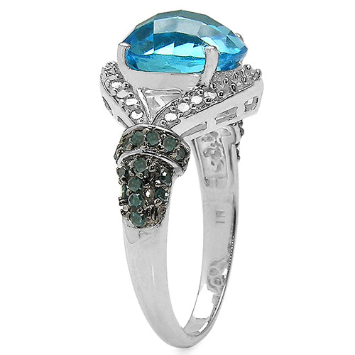 4.96 Carat Genuine Blue Topaz, Blue Diamond & White Diamond .925 Sterling Silver Ring on sale at MyriadMart