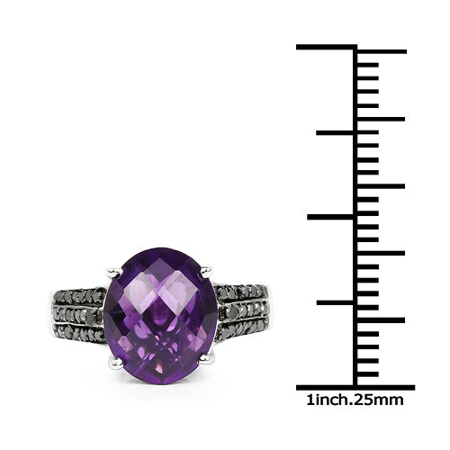 3.96 Carat Genuine Amethyst & Black Diamond .925 Sterling Silver Ring on sale at MyriadMart