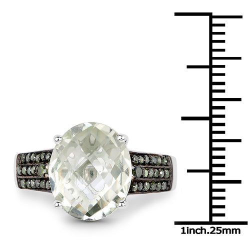 4.41 Carat Genuine Green Amethyst and Green Diamond .925 Sterling Silver Ring on sale at MyriadMart