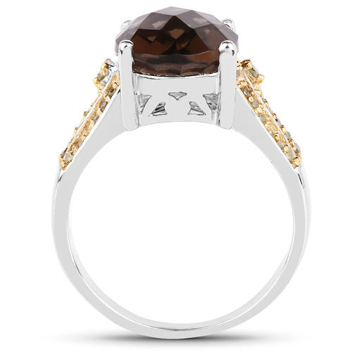 4.87 Carat Genuine Smoky Quartz and Yellow Diamond .925 Sterling Silver Ring on sale at MyriadMart