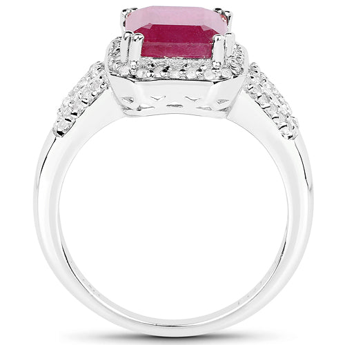 4.55 Carat Glass Filled Ruby and White Topaz .925 Sterling Silver Ring on sale at MyriadMart