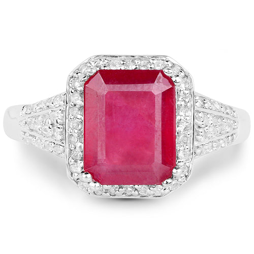 4.55 Carat Glass Filled Ruby and White Topaz .925 Sterling Silver Ring on sale at MyriadMart