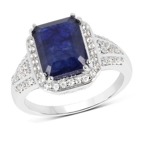 4.80 Carat Glass Filled Sapphire and White Topaz .925 Sterling Silver Ring on sale at MyriadMart